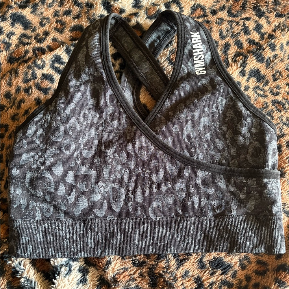 Gymshark Padded Leopard Seamless Sports Bra Gray Size Small